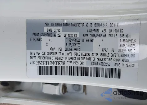 2022 Mazda Mazda3 Premium from USA, damaged, VIN 3MZBPBDL2NM309748